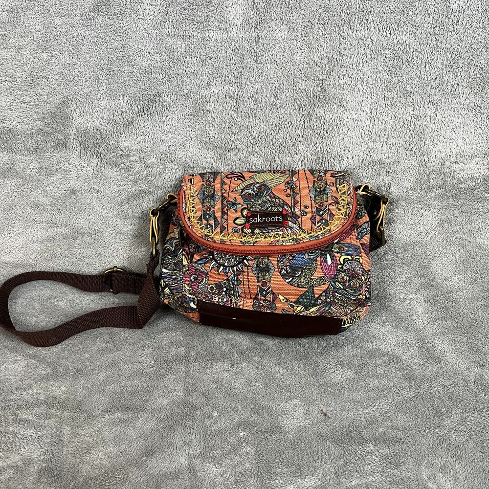 Sakroots Owl Print‎ Floral Canvas Convertible Mini Crossbody Bag Purse Folk Art
